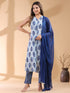 Indigo Pure Cotton Floral Printed A-line Kurta Set